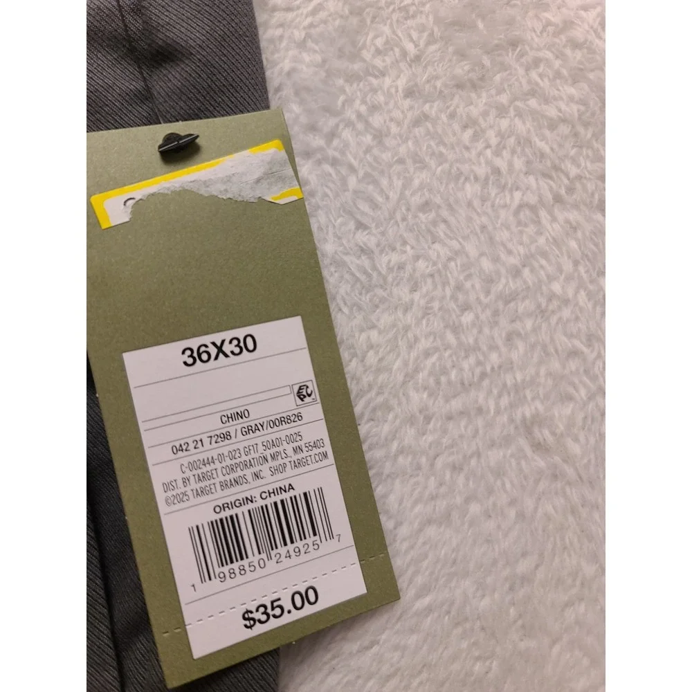 Goodfellow & Co Men's Comfort Wear Chino Pants Gray Slim Fit 36x30 Stretch New